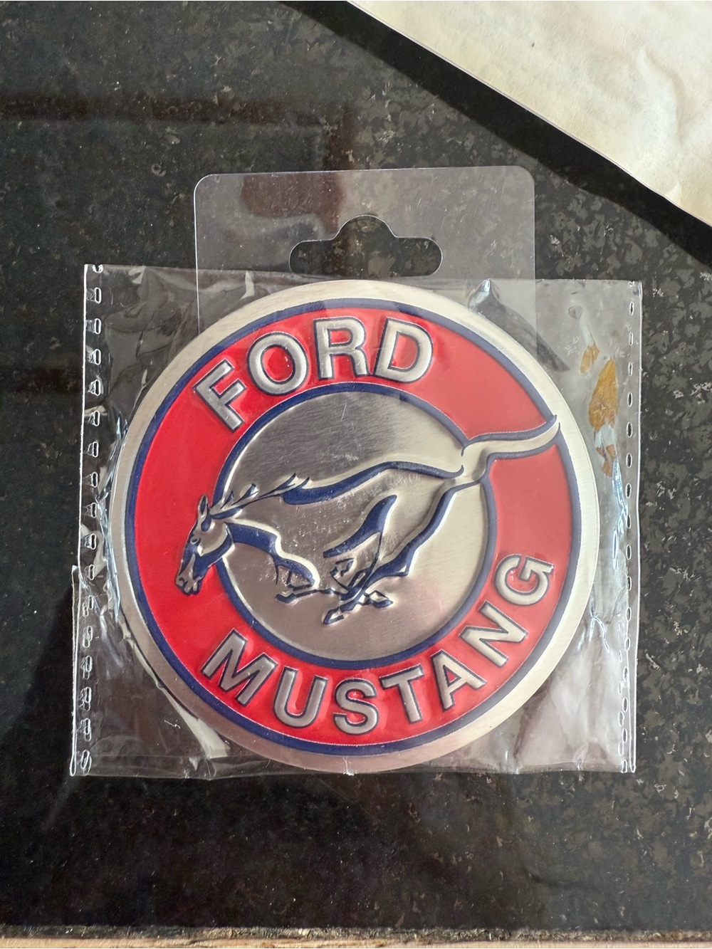 Ford Officially Licensed Mustang Red and Silver Round Metal Emblem Magnet 3”x3”